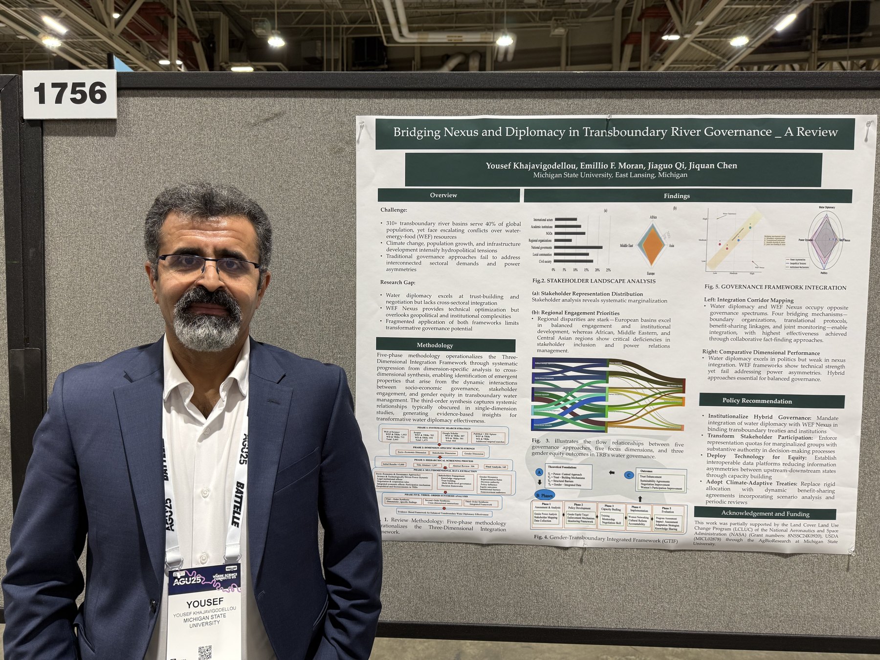 Yousef Khajavigodellou beside his poster at AGU 2025