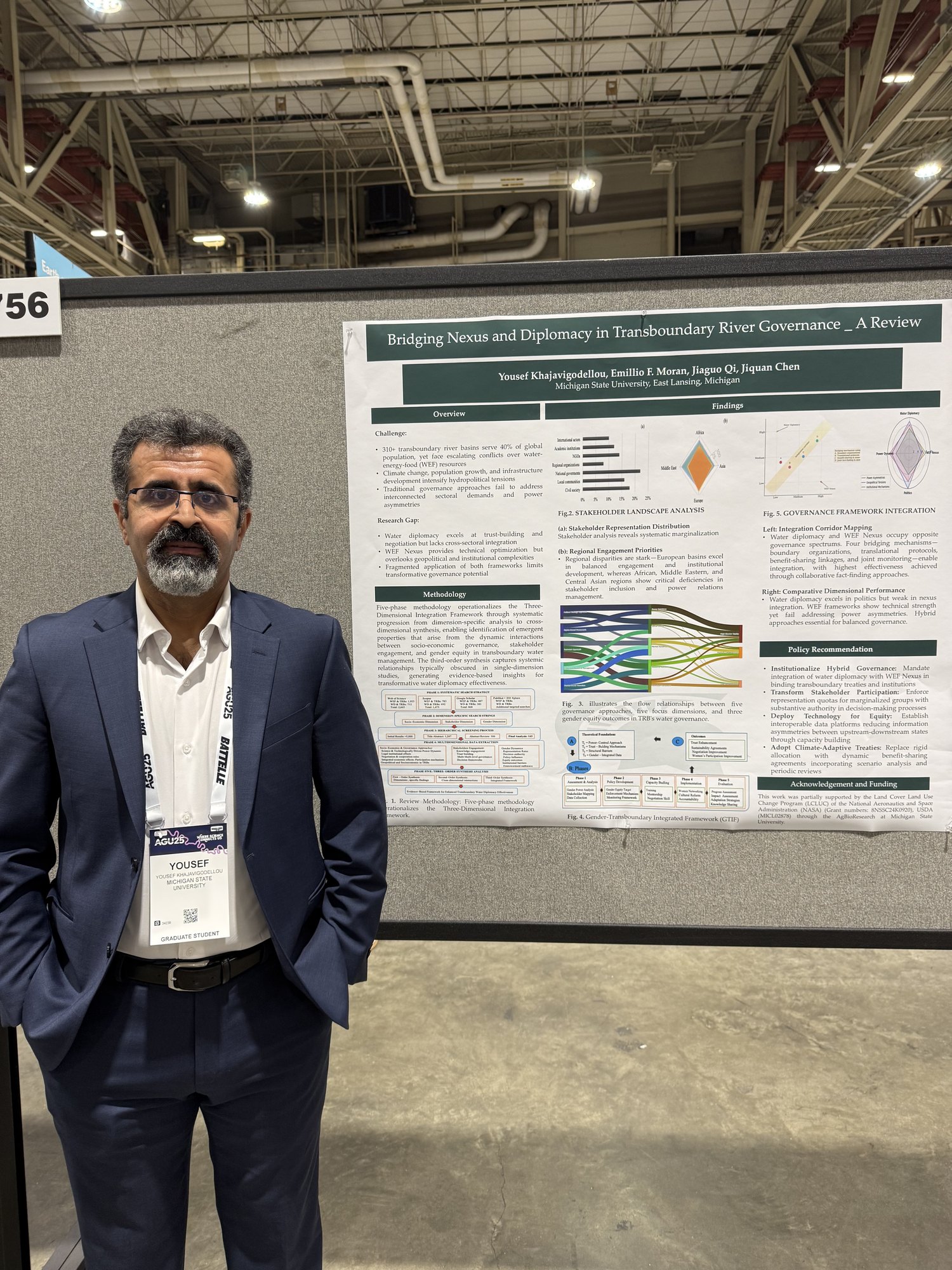 Yousef Khajavigodellou beside his poster at AGU 2025